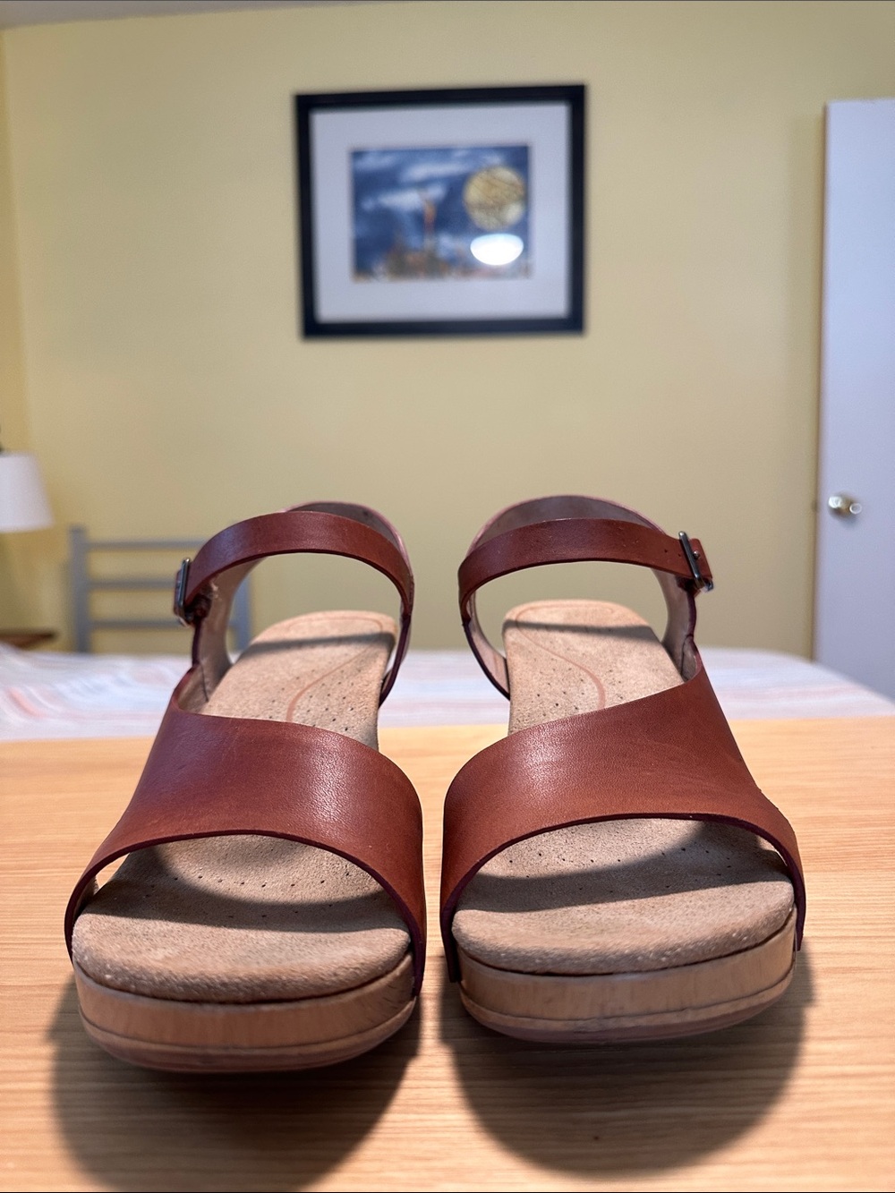 Dansko Brown Leather Wedge Sandals with Ankle Strap - Picture 2 of 13